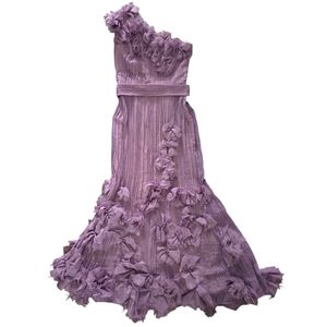 Tadashi Shoji Lavender Rosette Chiffon One Shoulder Formal Gown